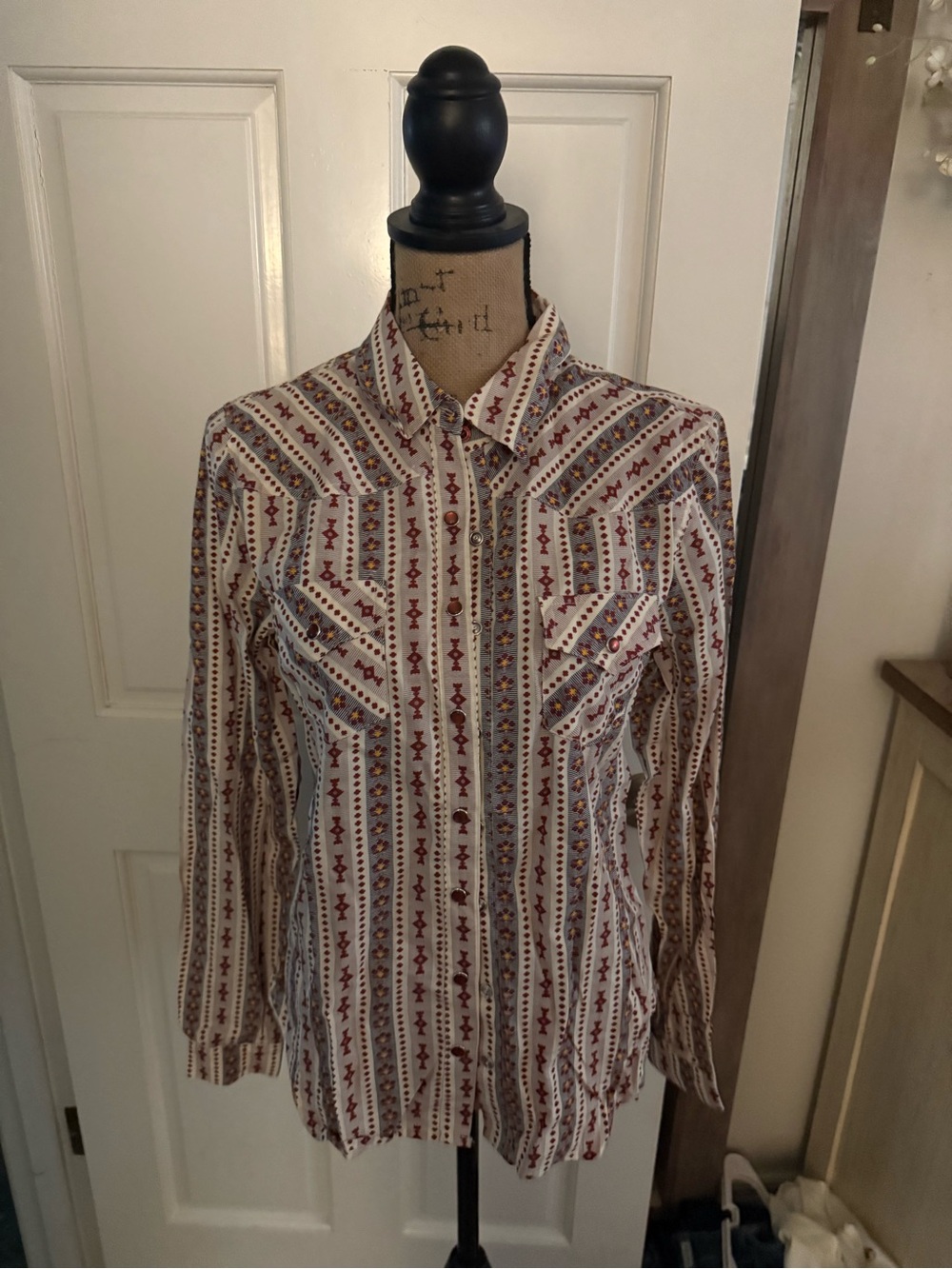 Striped Button-Down Shirt in White and Rust